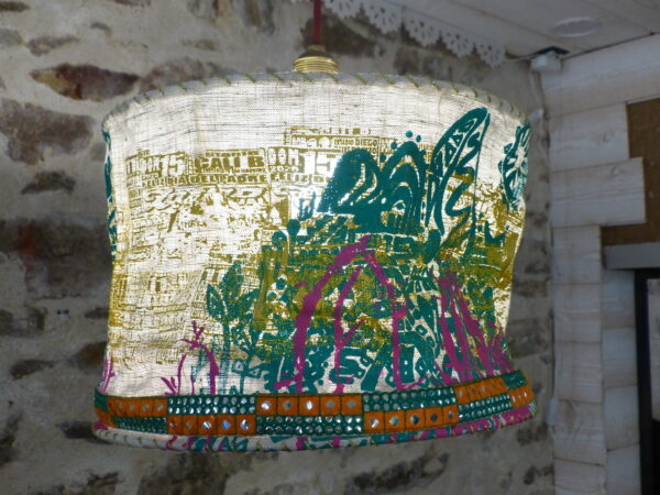 Abat-jour suspension Machu Picchu vert rose orange