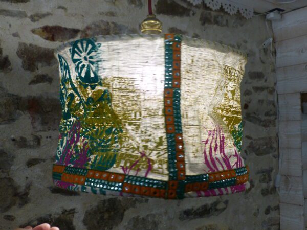 Abat-jour suspension Machu Picchu vert rose orange