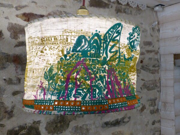 Abat-jour suspension Machu Picchu vert rose orange