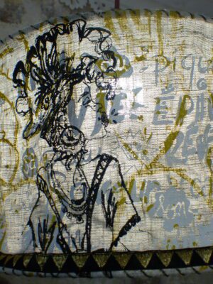 P1300365 Abat-jour suspension profil de femme noir et or