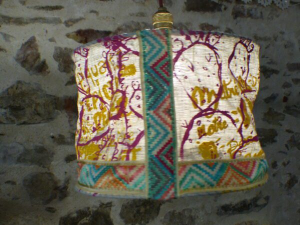 Abat-jour suspension profil de femme fuchsia menthe orange