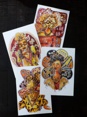 P1300391 Lot de 4 cartes postales thème bogolan