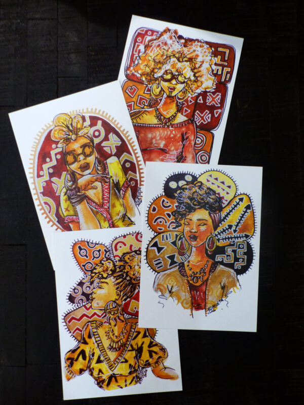 P1300391 Lot de 4 cartes postales thème bogolan