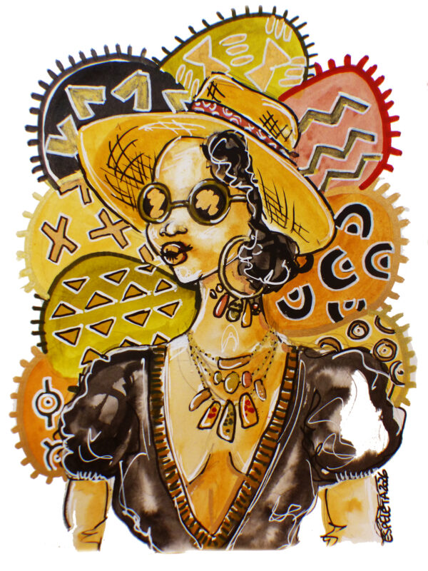 Portrait de femme "Bogolan #10"