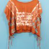 P1300758 Top caramel sérigraphié, à nouer, taille unique