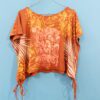 Top caramel sérigraphié, à nouer,  taille unique