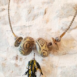 Collier XL de décoration murale raku macramé et tissu wax