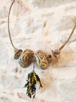 Collier XL de décoration murale raku macramé et tissu wax