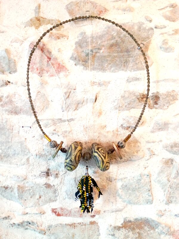 Collier XL de décoration murale raku macramé et tissu wax