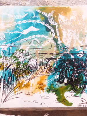 Toile "la Chaume" encres acryliques et sérigraphie